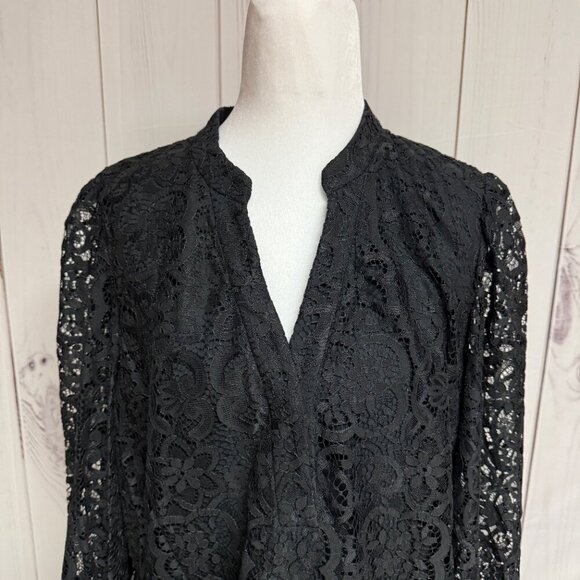 Lilly Pulitzer Jacelynne Lace Top Women’s M Black Long Sleeve Blouse - Picture 8 of 11
